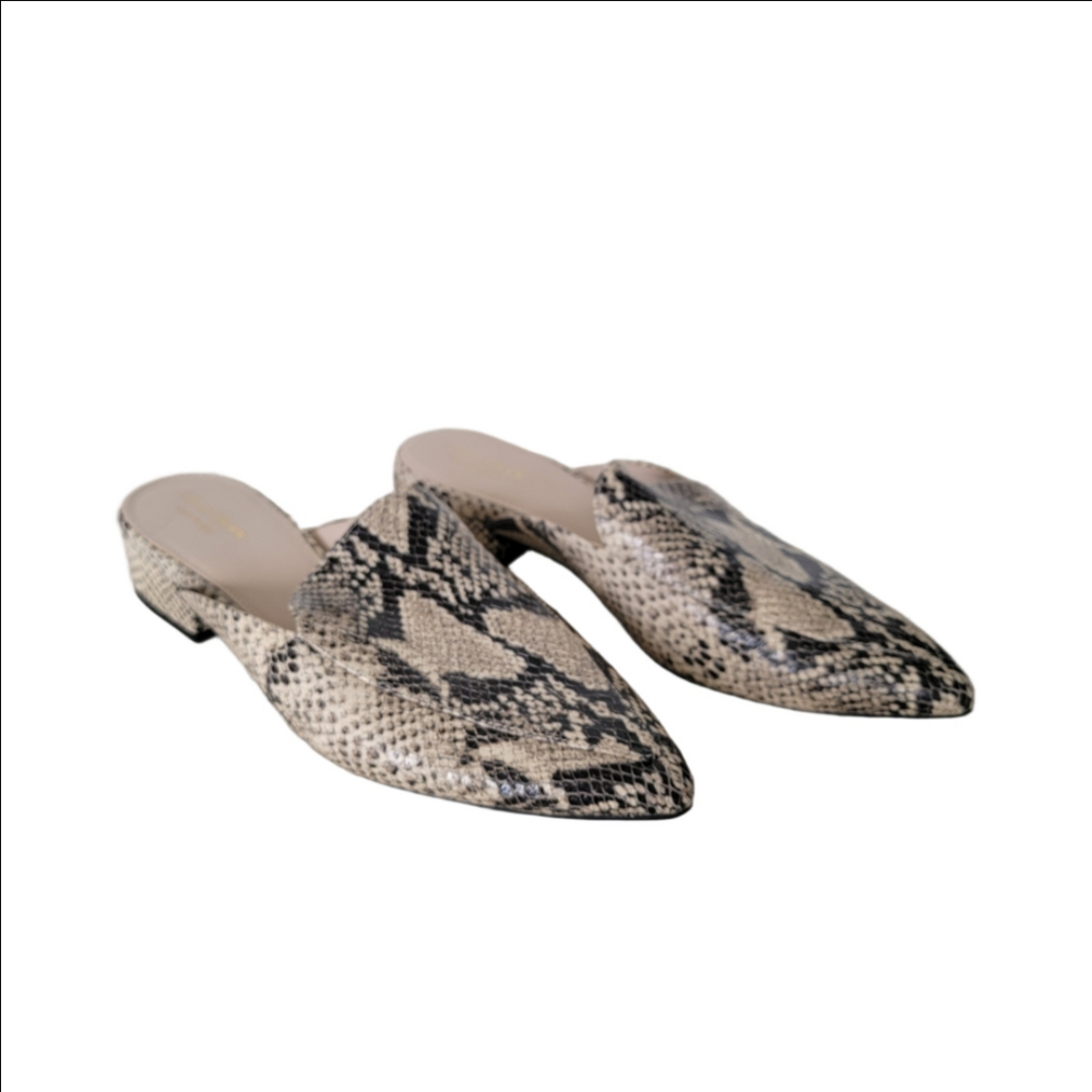 Cole Haan Black and Cream Snakeskin Mules